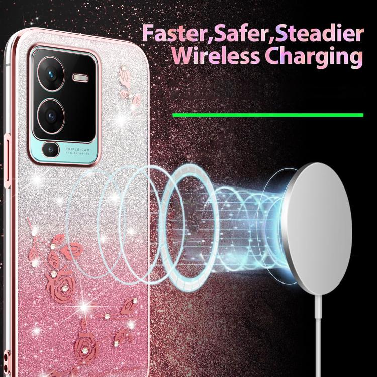 For vivo S15 Pro Gradient Glitter Flower All-inclusive Phone Case