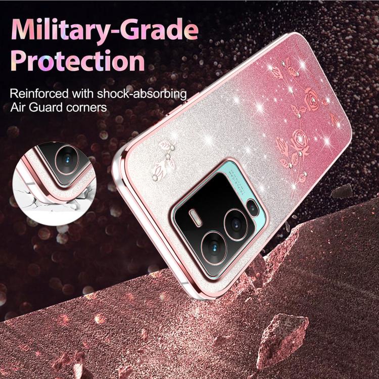 For vivo S15 Pro Gradient Glitter Flower All-inclusive Phone Case