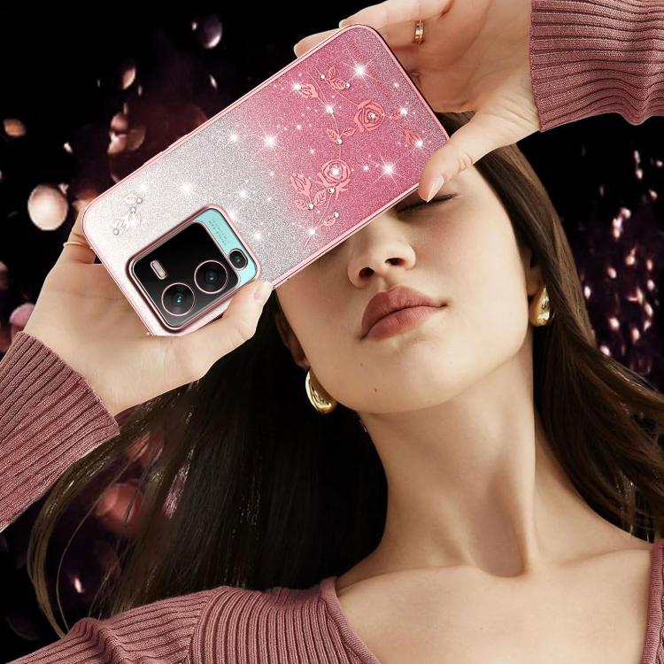 For vivo S15 Pro Gradient Glitter Flower All-inclusive Phone Case