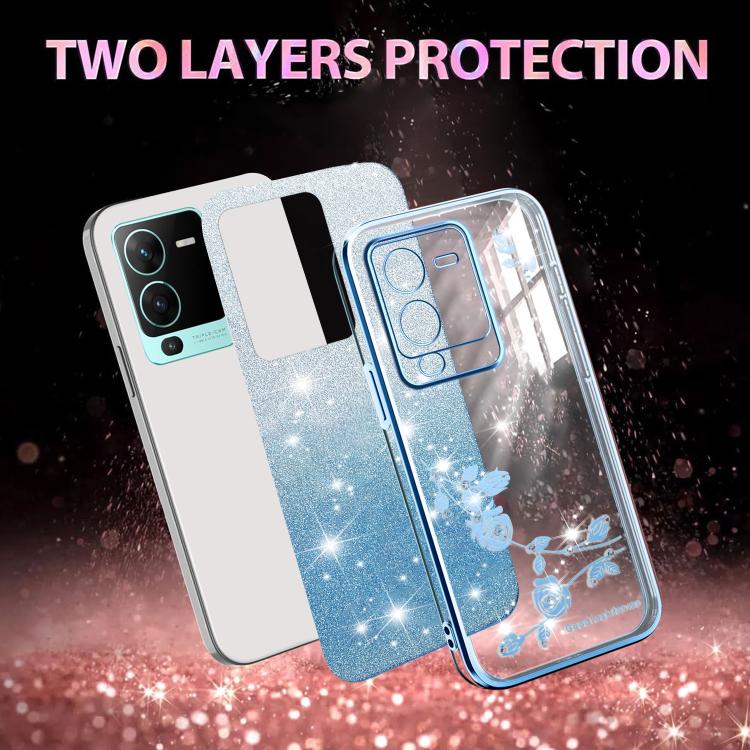 For vivo S15 Pro Gradient Glitter Flower All-inclusive Phone Case