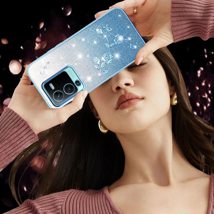 For vivo S15 Pro Gradient Glitter Flower All-inclusive Phone Case