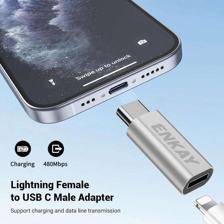 ENKAY ENK-AT120 Aluminium Alloy 8 Pin to Type-C Data Transfer & Charging Adapter - Gold
