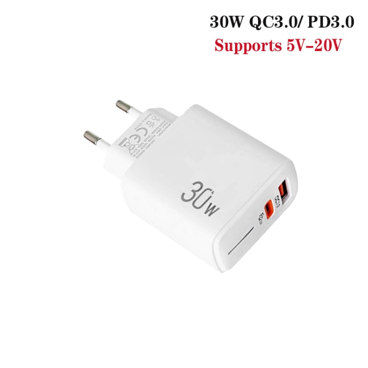 PD31 30W USB-C / Type-C + USB-A Charger with Type-C+8 Pin 2-in-1 Data Cable, EU Plug