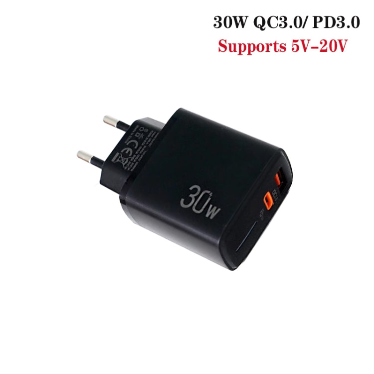 PD31 30W USB-C / Type-C + USB-A Charger with Type-C+8 Pin 2-in-1 Data Cable, EU Plug