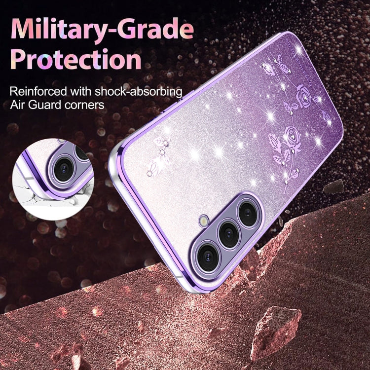 For Samsung Galaxy S25+ 5G Gradient Glitter Flower All-inclusive Phone Case