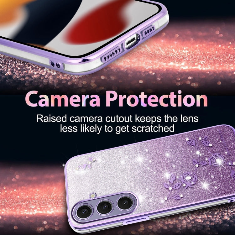 For Samsung Galaxy S25+ 5G Gradient Glitter Flower All-inclusive Phone Case