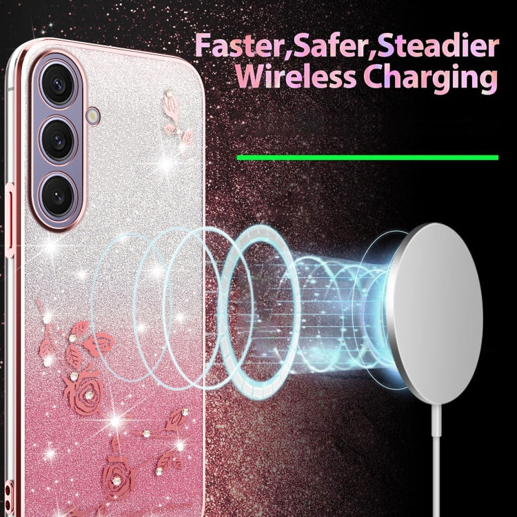 For Samsung Galaxy S25+ 5G Gradient Glitter Flower All-inclusive Phone Case
