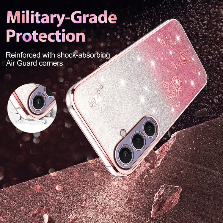 For Samsung Galaxy S25+ 5G Gradient Glitter Flower All-inclusive Phone Case