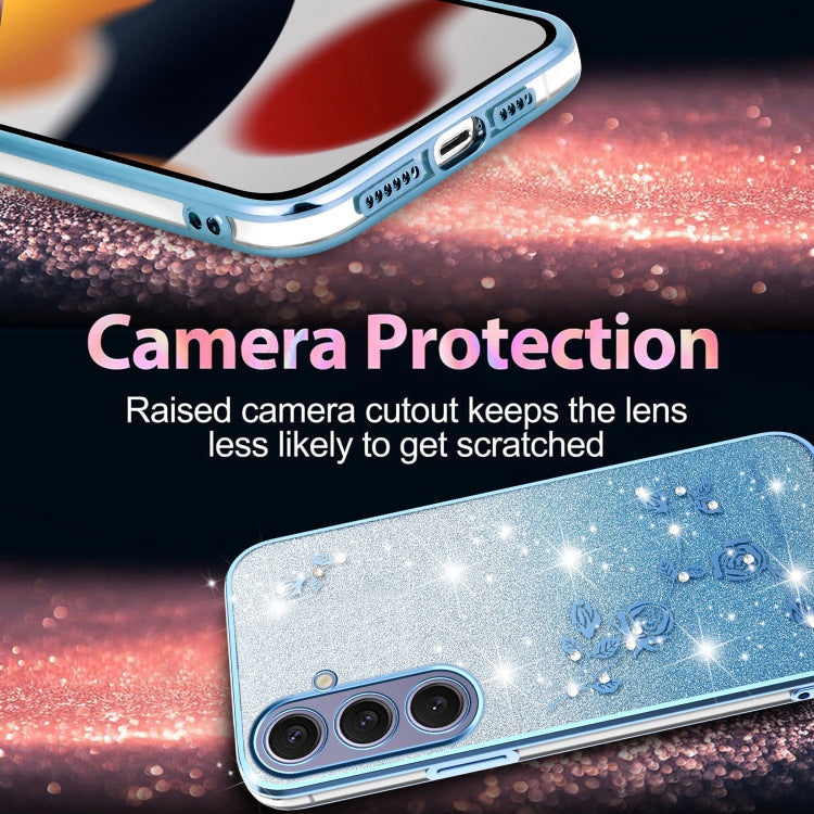For Samsung Galaxy S25+ 5G Gradient Glitter Flower All-inclusive Phone Case