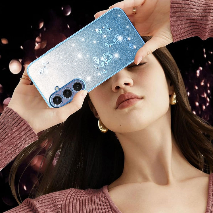 For Samsung Galaxy S25+ 5G Gradient Glitter Flower All-inclusive Phone Case