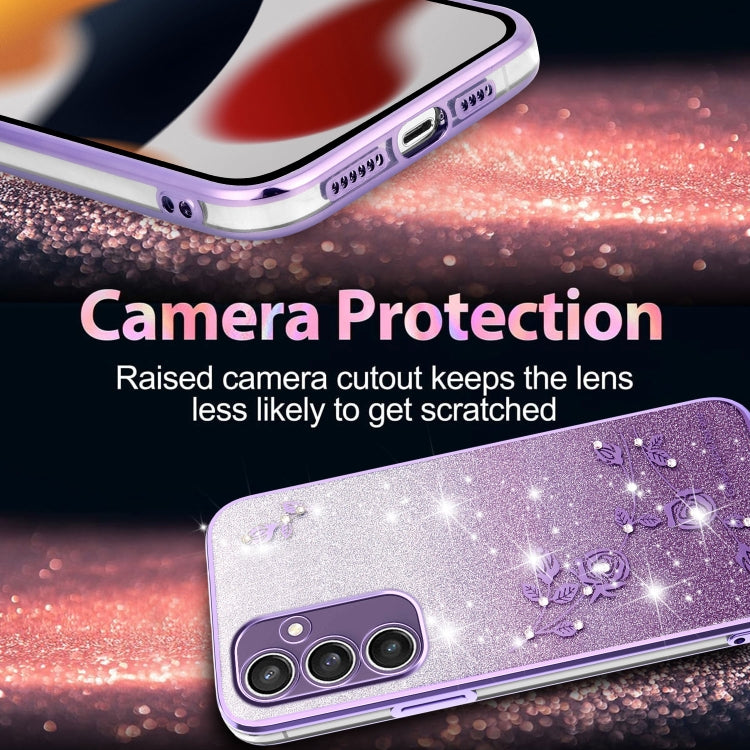 For Samsung Galaxy S24+ 5G Gradient Glitter Flower All-inclusive Phone Case