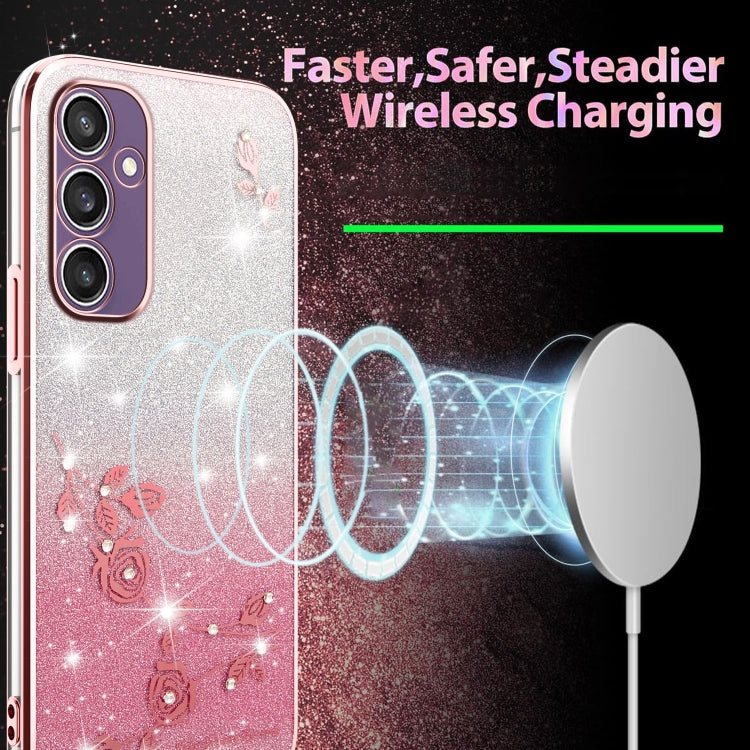 For Samsung Galaxy S24+ 5G Gradient Glitter Flower All-inclusive Phone Case