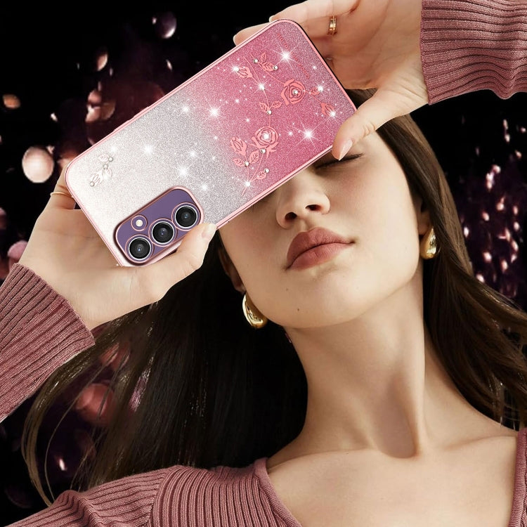 For Samsung Galaxy S24+ 5G Gradient Glitter Flower All-inclusive Phone Case