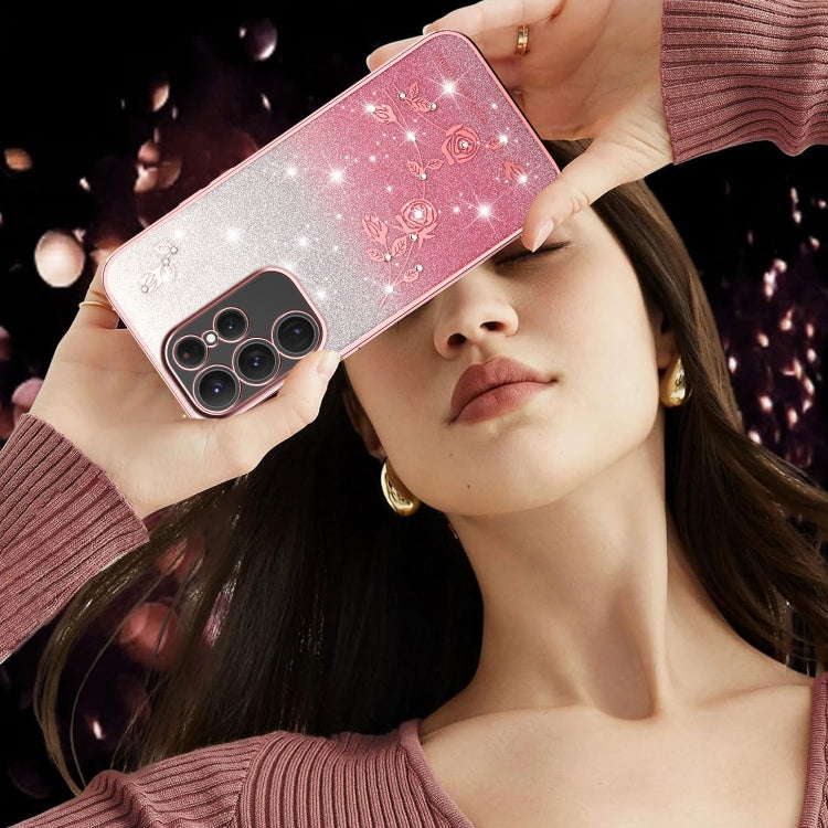 For Samsung Galaxy S23 Ultra 5G Gradient Glitter Flower All-inclusive Phone Case