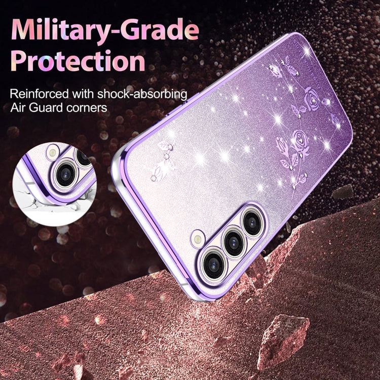 For Samsung Galaxy S23+ 5G Gradient Glitter Flower All-inclusive Phone Case