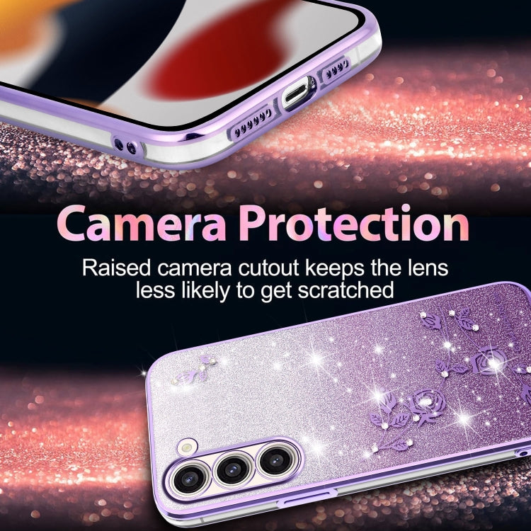 For Samsung Galaxy S23+ 5G Gradient Glitter Flower All-inclusive Phone Case