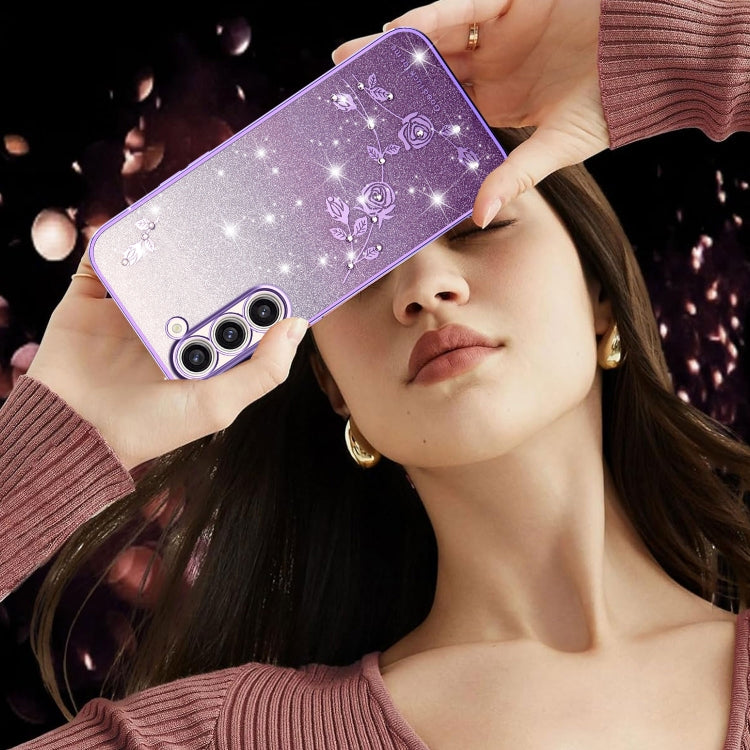 For Samsung Galaxy S23+ 5G Gradient Glitter Flower All-inclusive Phone Case