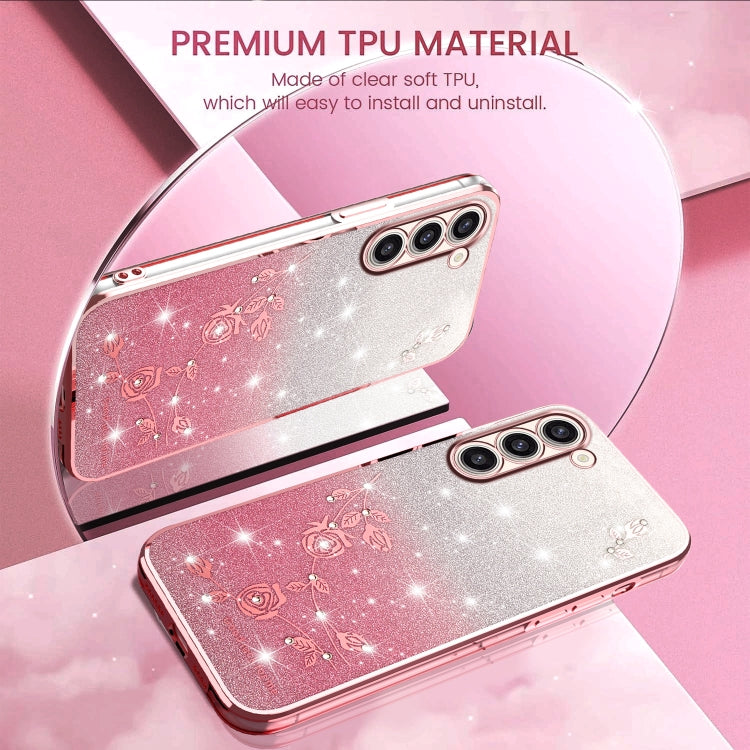 For Samsung Galaxy S23+ 5G Gradient Glitter Flower All-inclusive Phone Case