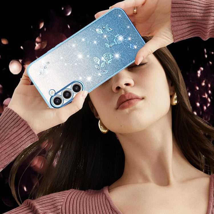 For Samsung Galaxy S23+ 5G Gradient Glitter Flower All-inclusive Phone Case