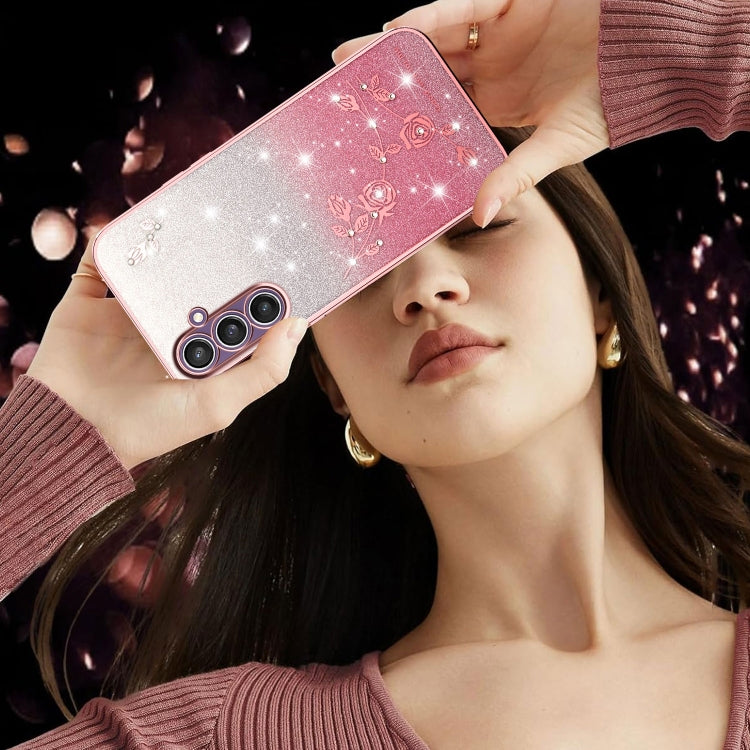 For Samsung Galaxy S23 FE 5G Gradient Glitter Flower All-inclusive Phone Case