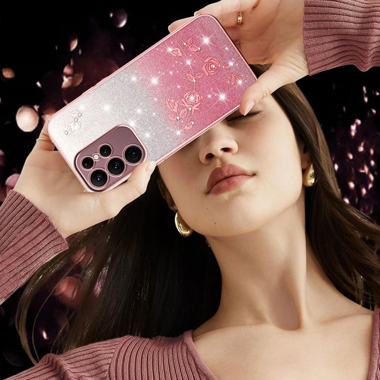 For Samsung Galaxy S22 Ultra 5G Gradient Glitter Flower All-inclusive Phone Case