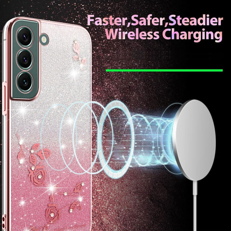 ForSamsung Galaxy S22+ 5G Gradient Glitter Flower All-inclusive Phone Case
