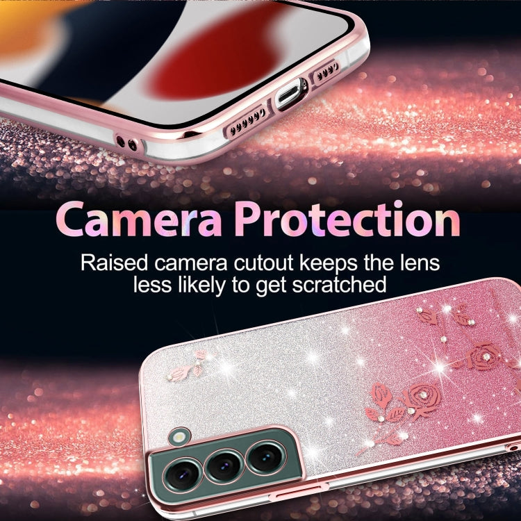 ForSamsung Galaxy S22+ 5G Gradient Glitter Flower All-inclusive Phone Case