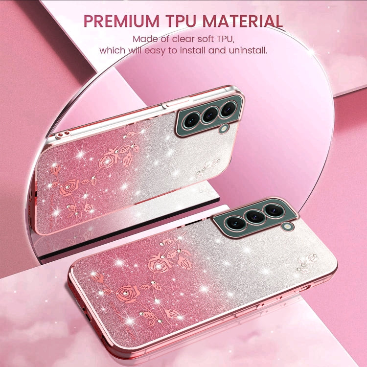 ForSamsung Galaxy S22+ 5G Gradient Glitter Flower All-inclusive Phone Case
