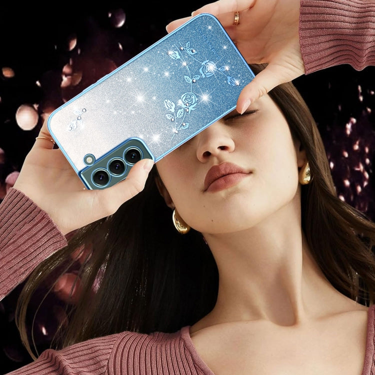 ForSamsung Galaxy S22+ 5G Gradient Glitter Flower All-inclusive Phone Case