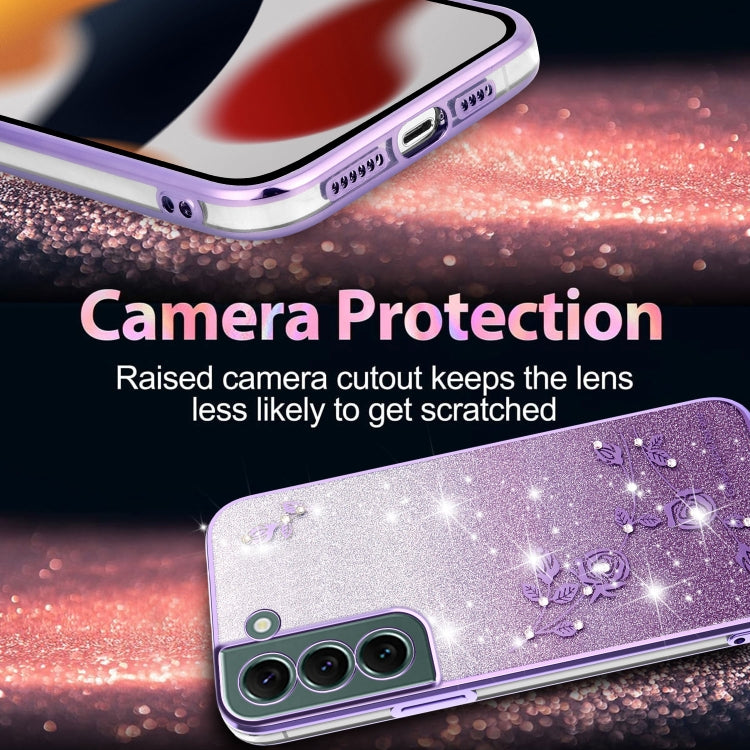 For Samsung Galaxy S22 5G Gradient Glitter Flower All-inclusive Phone Case