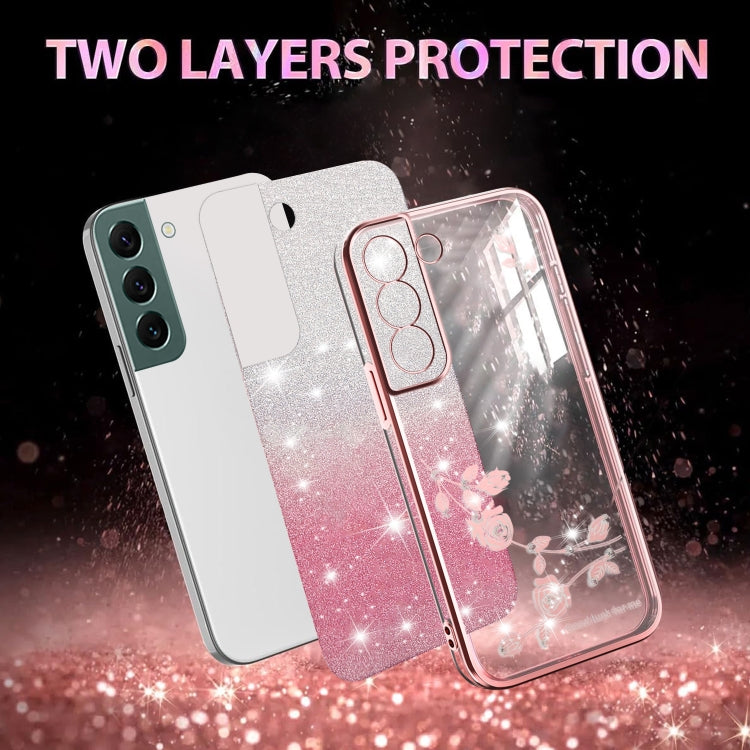 For Samsung Galaxy S22 5G Gradient Glitter Flower All-inclusive Phone Case