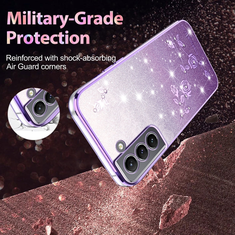 For Samsung Galaxy S21 5G Gradient Glitter Flower All-inclusive Phone Case