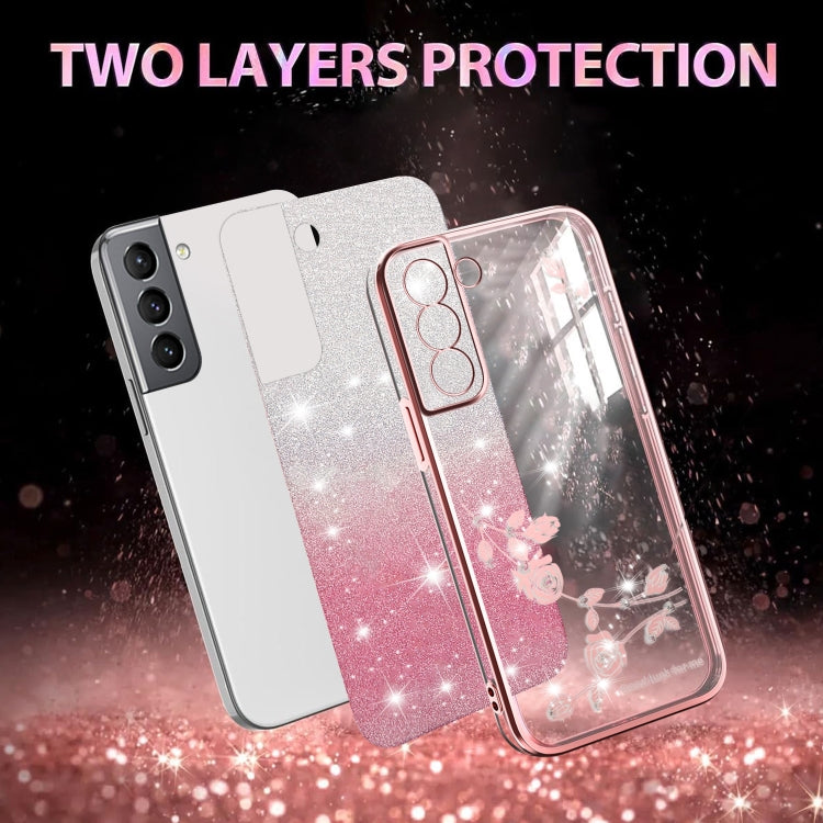 For Samsung Galaxy S21 5G Gradient Glitter Flower All-inclusive Phone Case