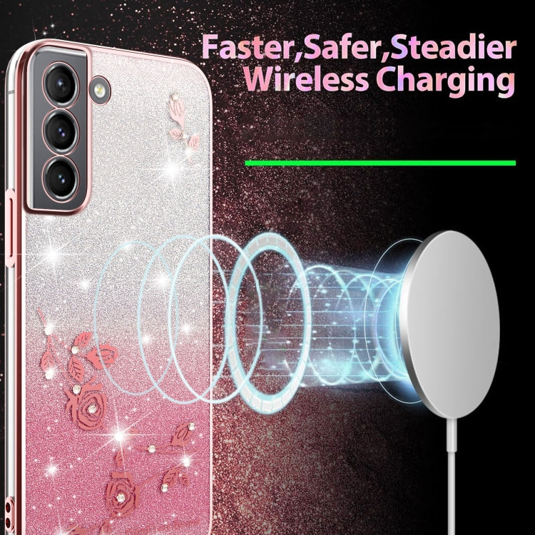 For Samsung Galaxy S21 5G Gradient Glitter Flower All-inclusive Phone Case