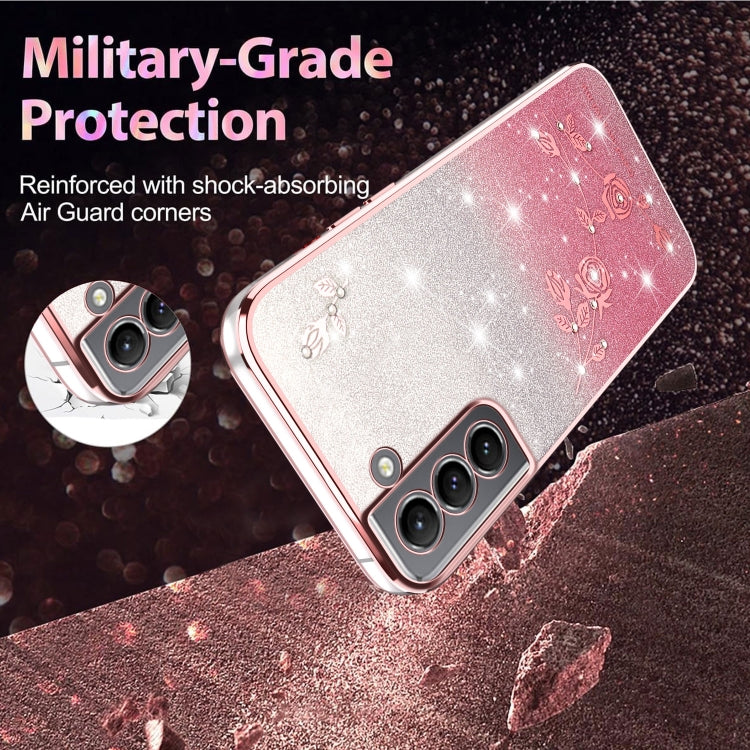 For Samsung Galaxy S21 5G Gradient Glitter Flower All-inclusive Phone Case