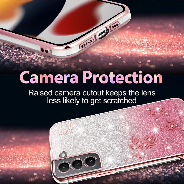 For Samsung Galaxy S21 5G Gradient Glitter Flower All-inclusive Phone Case