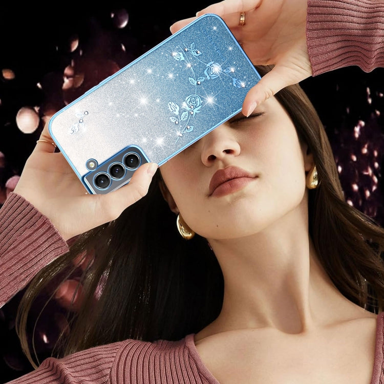 For Samsung Galaxy S21 5G Gradient Glitter Flower All-inclusive Phone Case