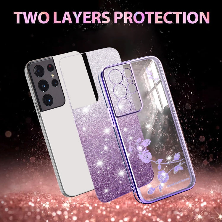 For Samsung Galaxy S21 Ultra 5G Gradient Glitter Flower All-inclusive Phone Case