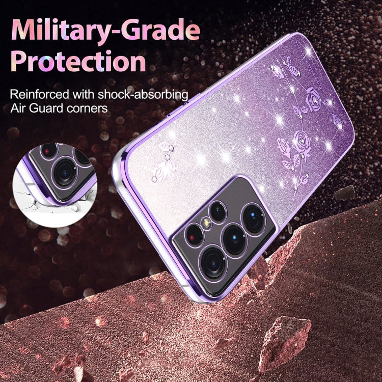 For Samsung Galaxy S21 Ultra 5G Gradient Glitter Flower All-inclusive Phone Case