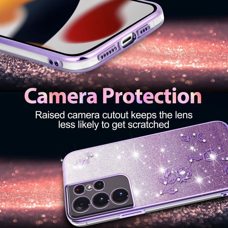 For Samsung Galaxy S21 Ultra 5G Gradient Glitter Flower All-inclusive Phone Case