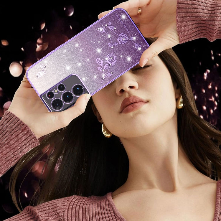 For Samsung Galaxy S21 Ultra 5G Gradient Glitter Flower All-inclusive Phone Case