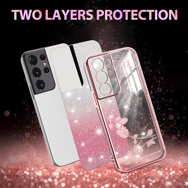 For Samsung Galaxy S21 Ultra 5G Gradient Glitter Flower All-inclusive Phone Case