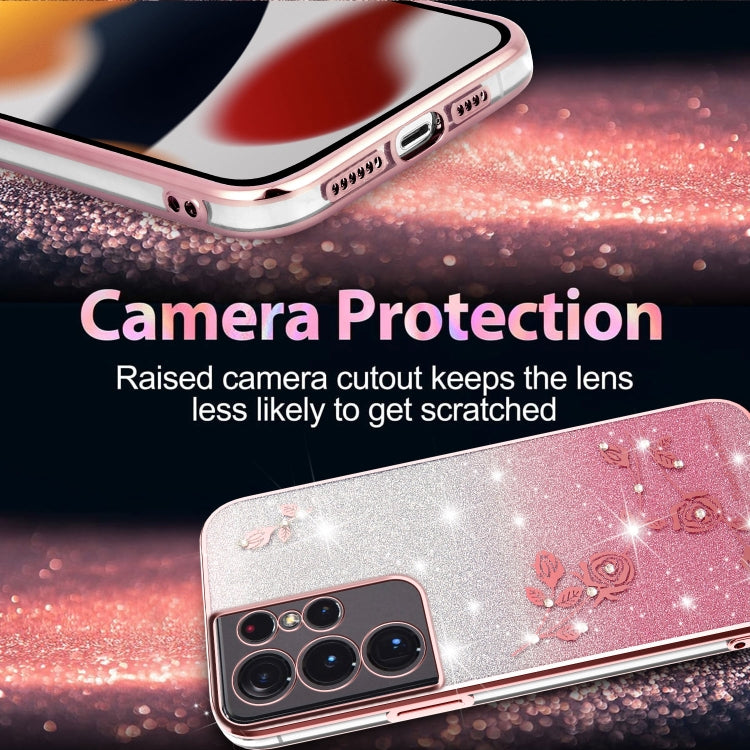 For Samsung Galaxy S21 Ultra 5G Gradient Glitter Flower All-inclusive Phone Case