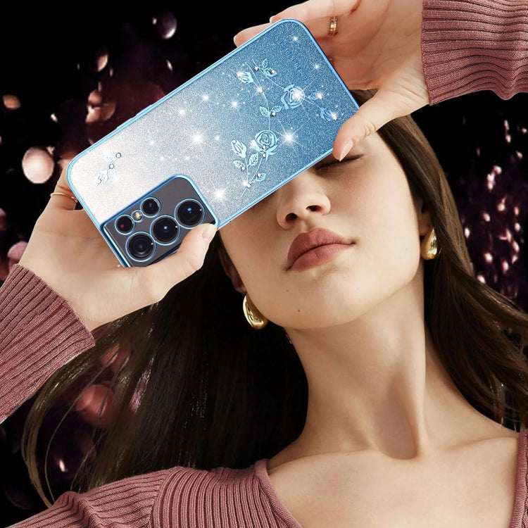 For Samsung Galaxy S21 Ultra 5G Gradient Glitter Flower All-inclusive Phone Case