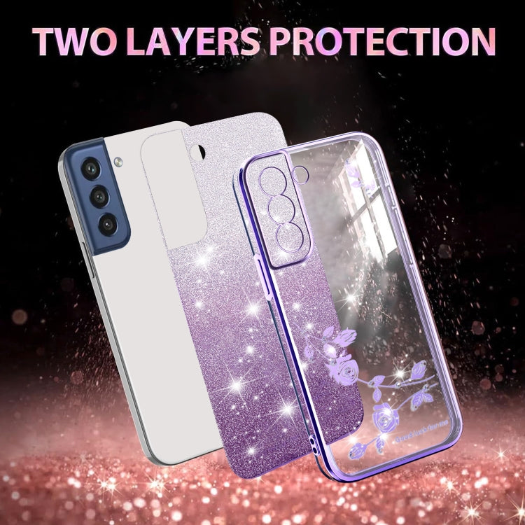 For Samsung Galaxy S21 FE 5G Gradient Glitter Flower All-inclusive Phone Case