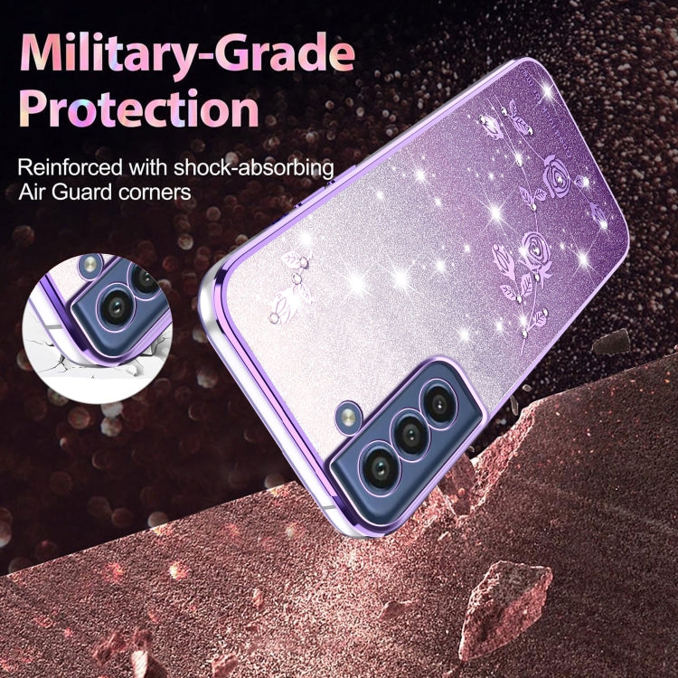 For Samsung Galaxy S21 FE 5G Gradient Glitter Flower All-inclusive Phone Case