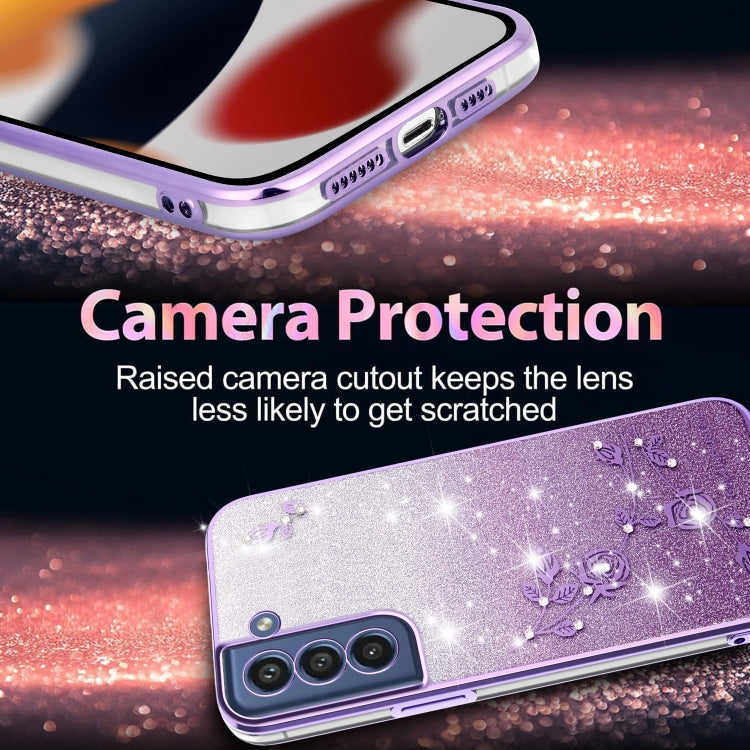 For Samsung Galaxy S21 FE 5G Gradient Glitter Flower All-inclusive Phone Case