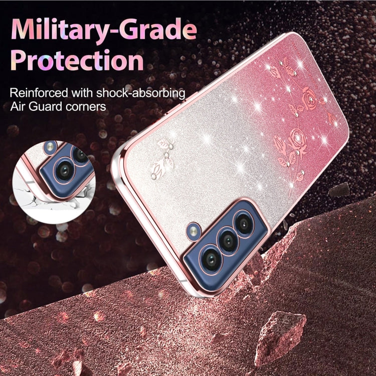 For Samsung Galaxy S21 FE 5G Gradient Glitter Flower All-inclusive Phone Case