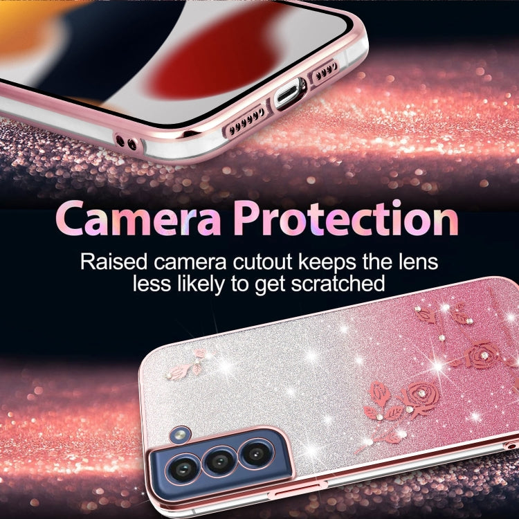 For Samsung Galaxy S21 FE 5G Gradient Glitter Flower All-inclusive Phone Case