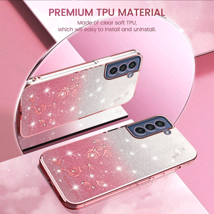 For Samsung Galaxy S21 FE 5G Gradient Glitter Flower All-inclusive Phone Case